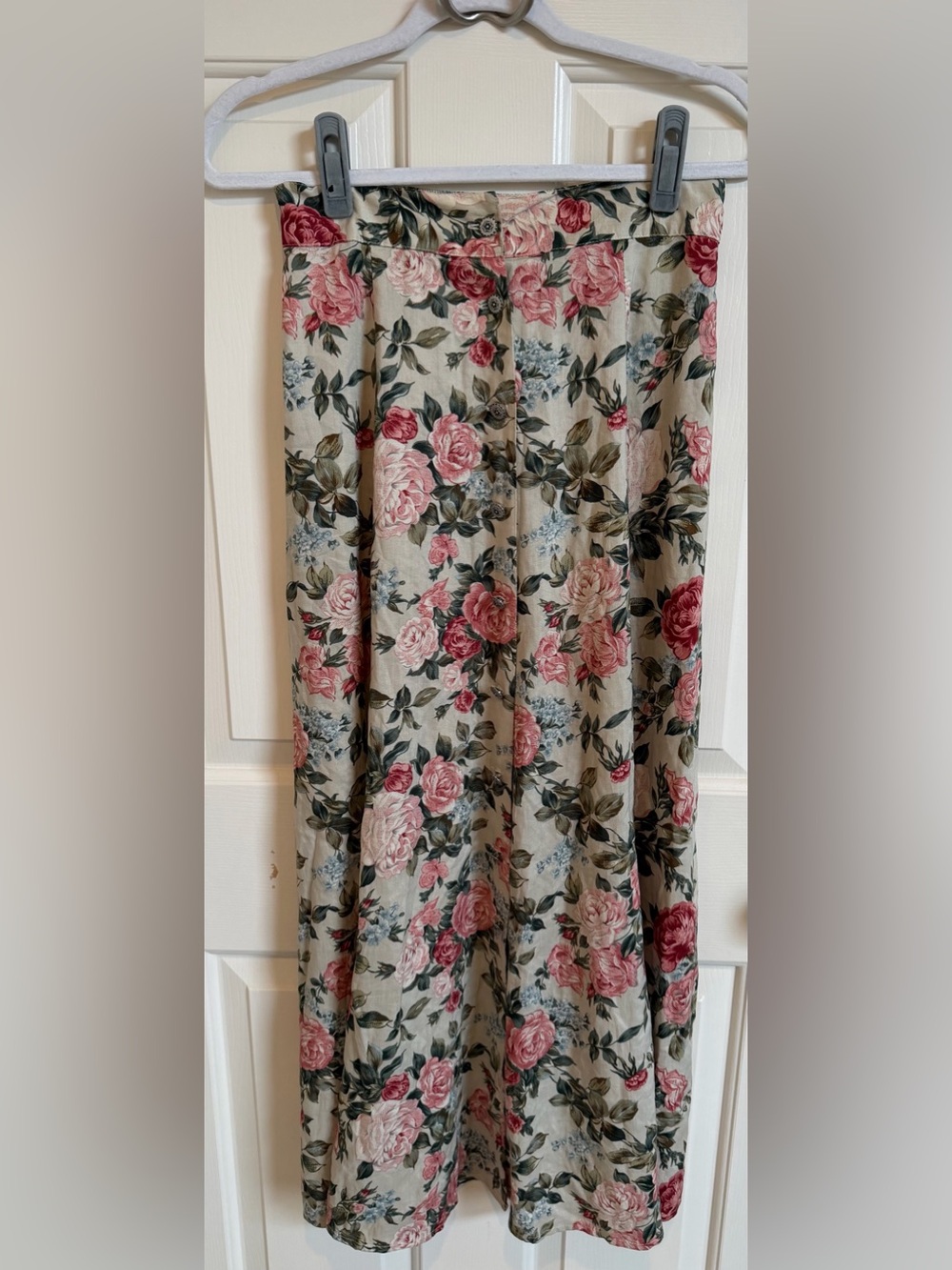 Vintage Floral Print Prarie  Midi Skirt in Cream and Pink Roper Size M Very GUC